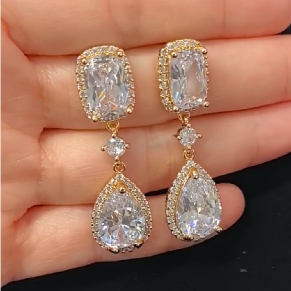 Shinny Water Drop Cubic Zirconia Dangle Earrings (NWOT)